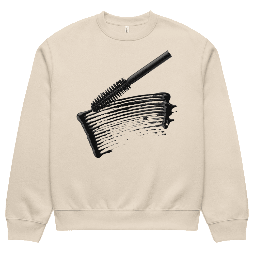 Beige sweatshirt with a black brush graphic on a white background