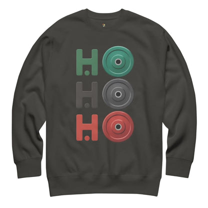 Dark gray sweatshirt with 'HO HO HO' text design on a white background