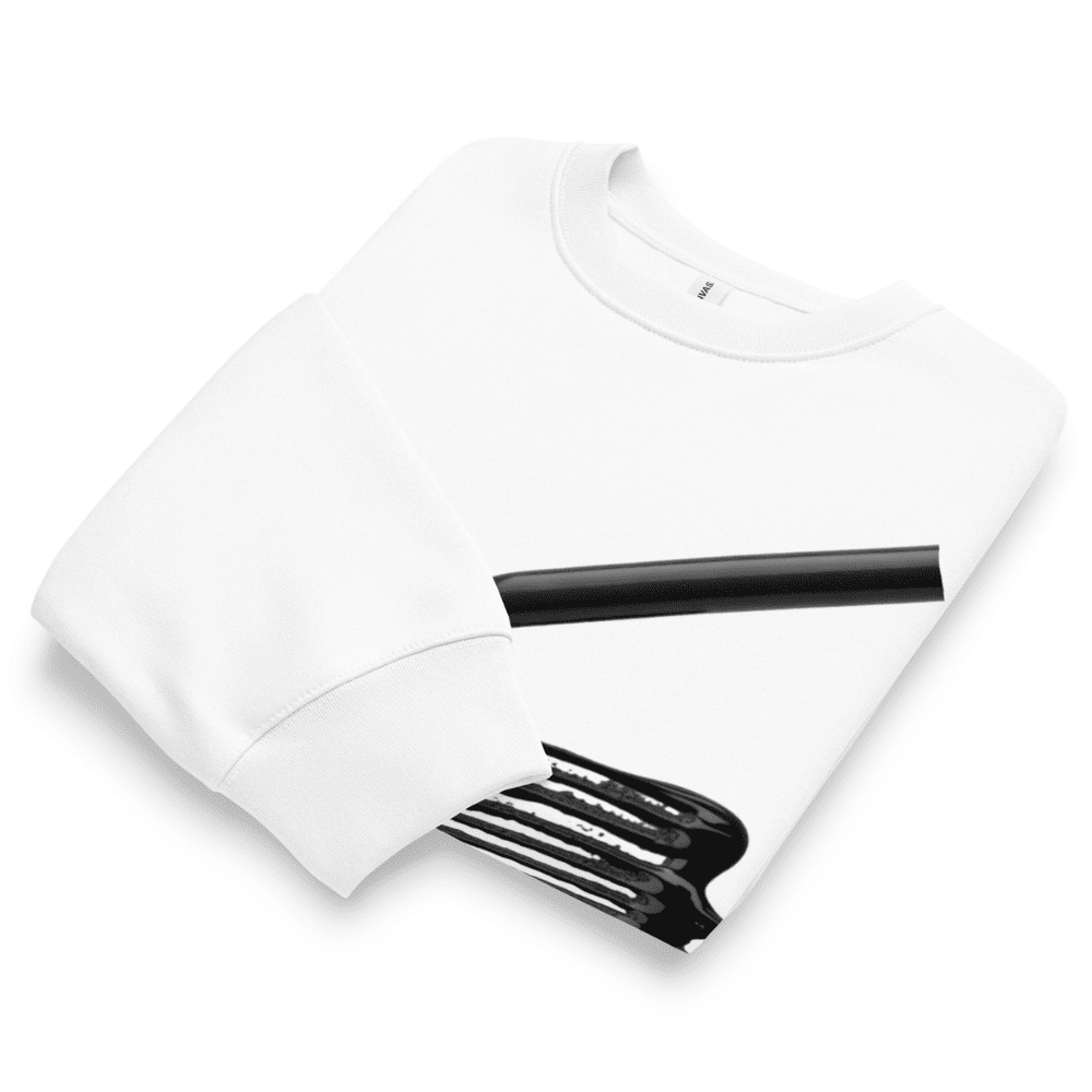 White t-shirt with black graphic design on a white background