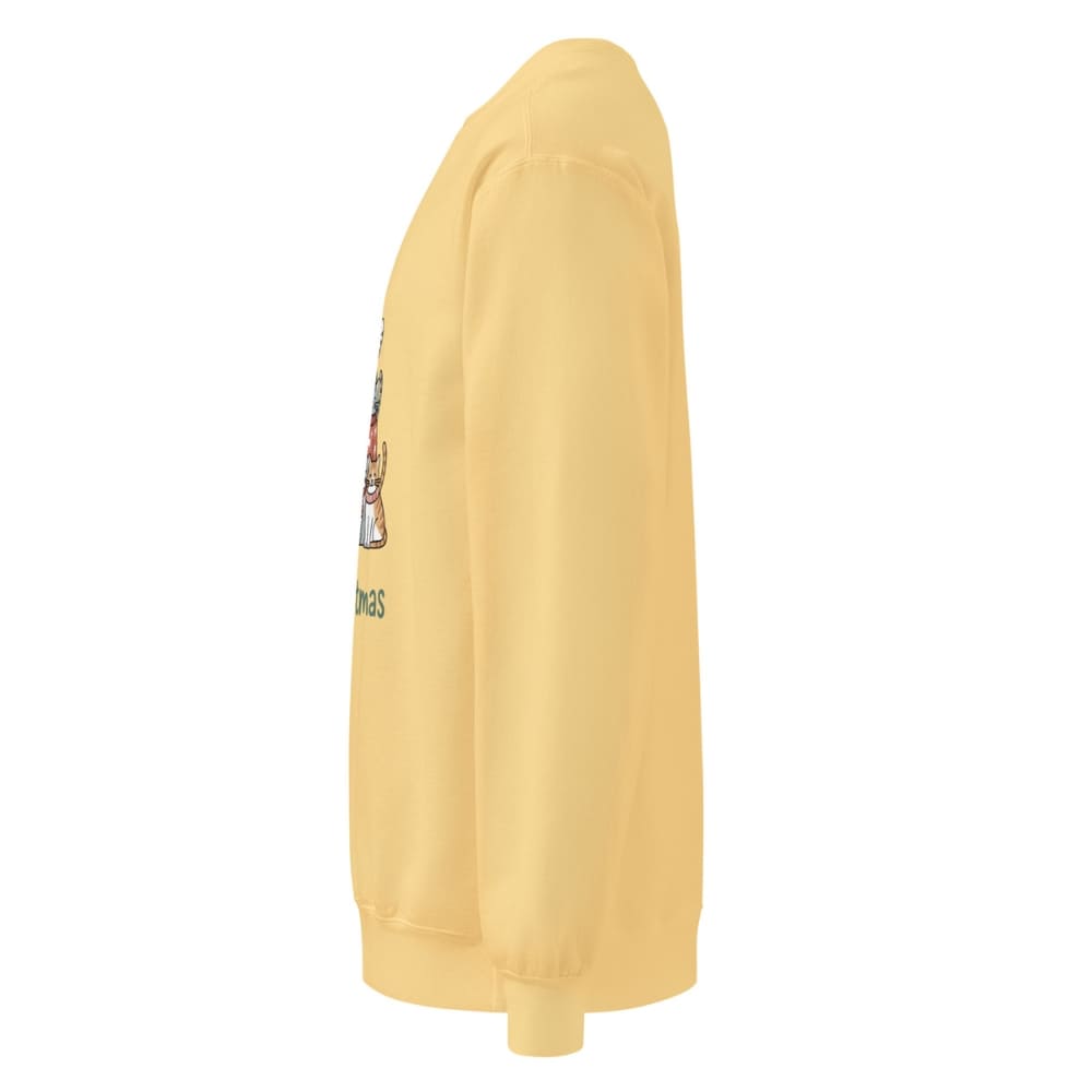 Yellow sweatshirt with a brand logo on a white background