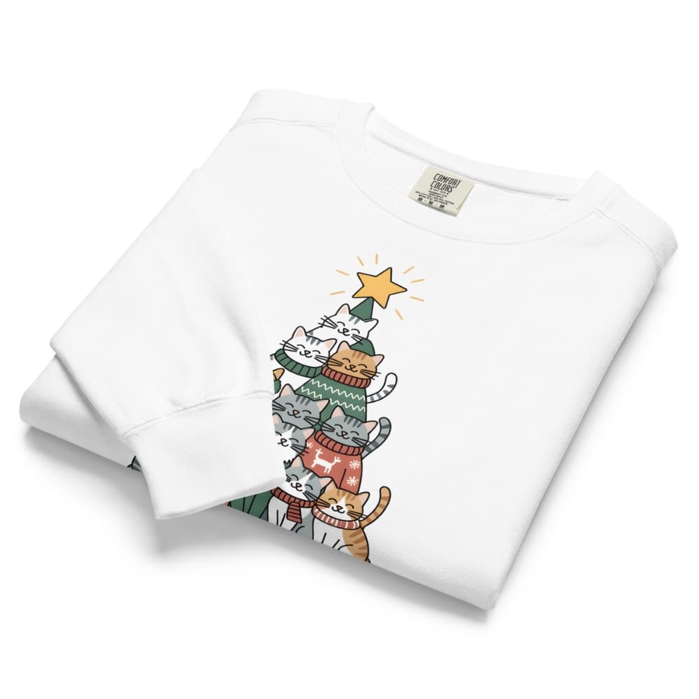White pillowcases with a Christmas-themed cat design on a white background