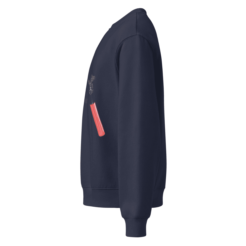 Navy blue sweatshirt with a red pocket on a white background