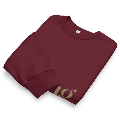 Folded maroon sweatshirt with a logo on a white background
