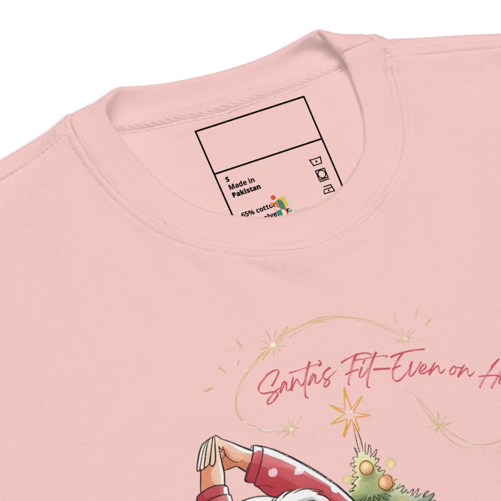 Pink sweatshirt with cartoon design and text on a white background