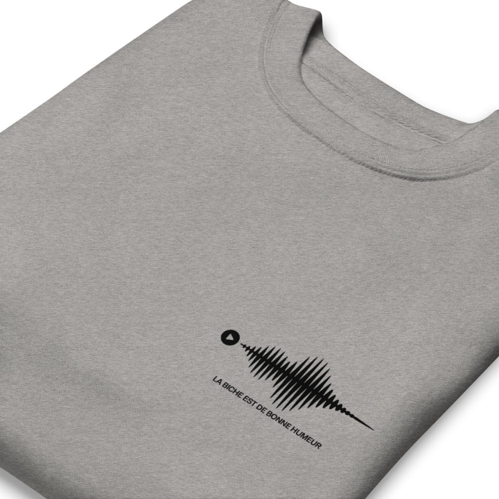 Gray t-shirt with a black graphic design on a white background