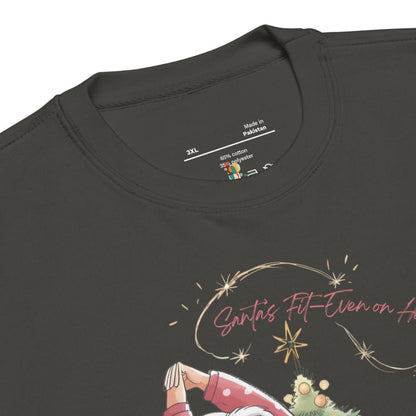 Black t-shirt with graphic design and text on a white background