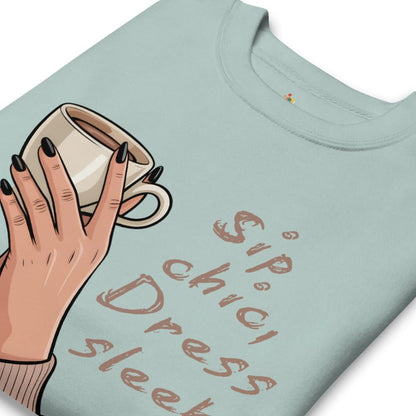 Light blue t-shirt with a hand holding a cup design and text on a white background