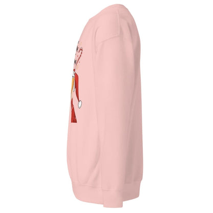 Pink hoodie with a graphic design on a white background