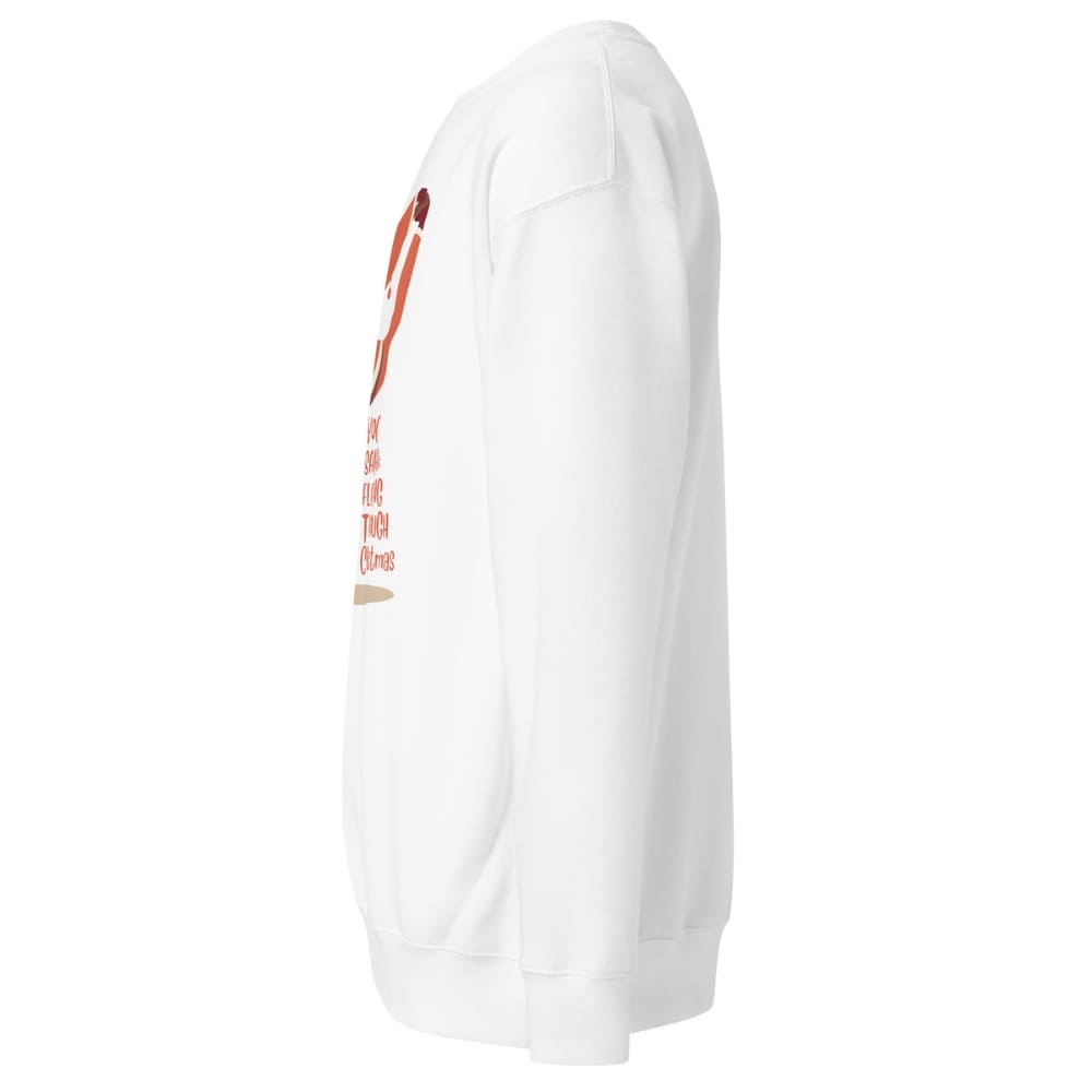 White sweatshirt with red graphic on a white background