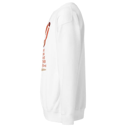 White sweatshirt with red graphic on a white background