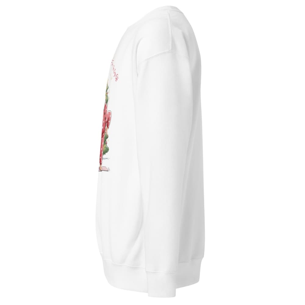 White sweatshirt with floral design on a white background