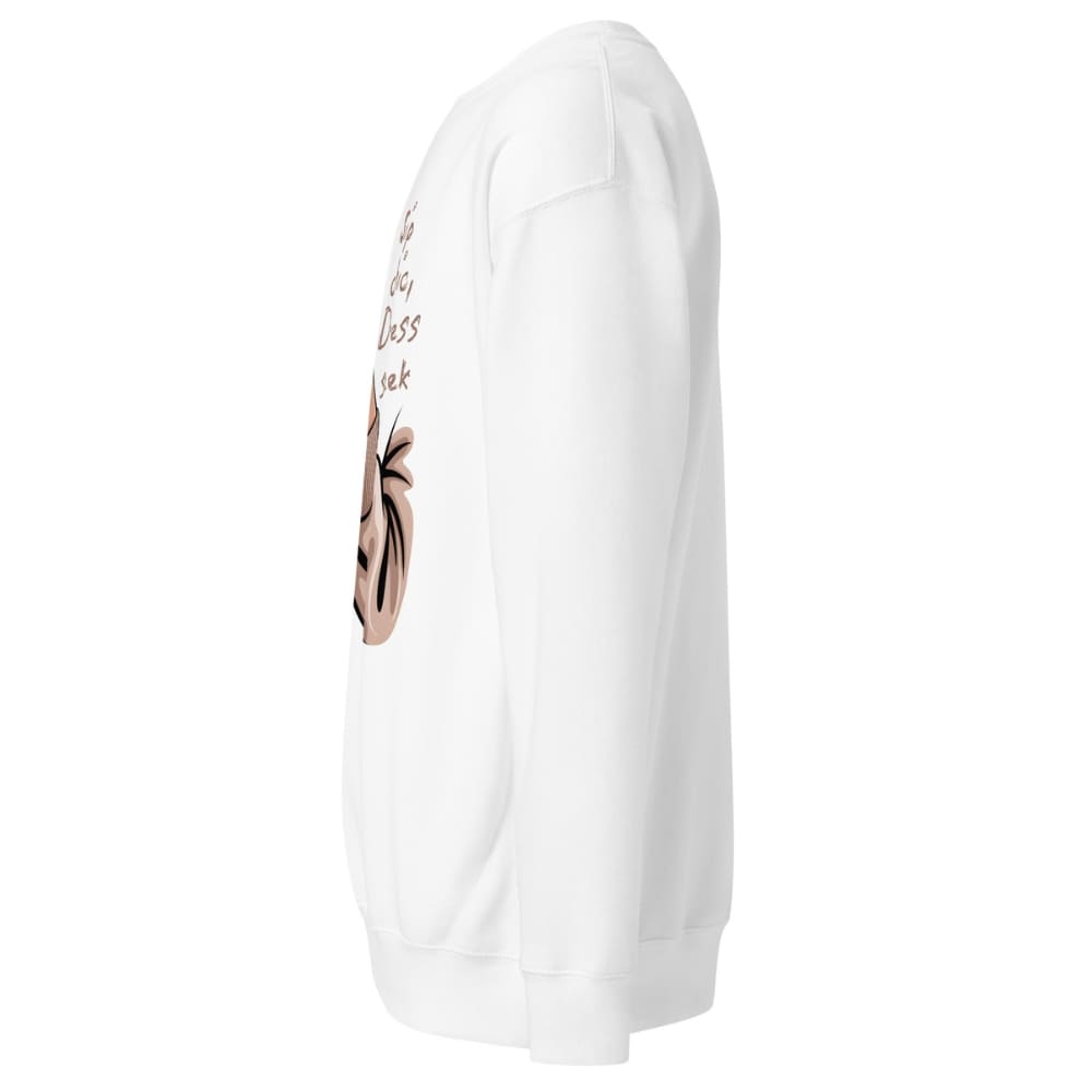 White sweatshirt with a rose gold design on a white background