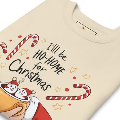 Beige t-shirt with Christmas-themed design featuring candy canes and snowmen.