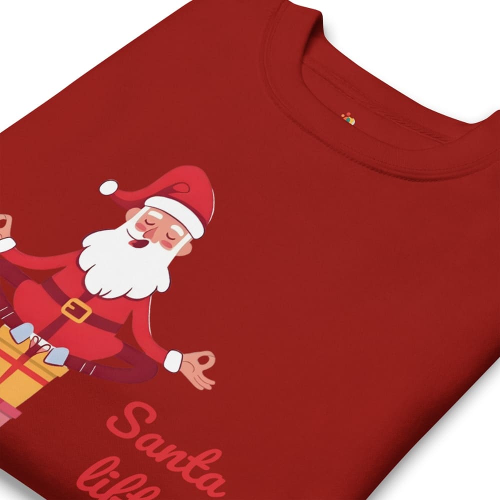 Red t-shirt with a cartoon Santa Claus design and 'Santa Lifer' text on a white background