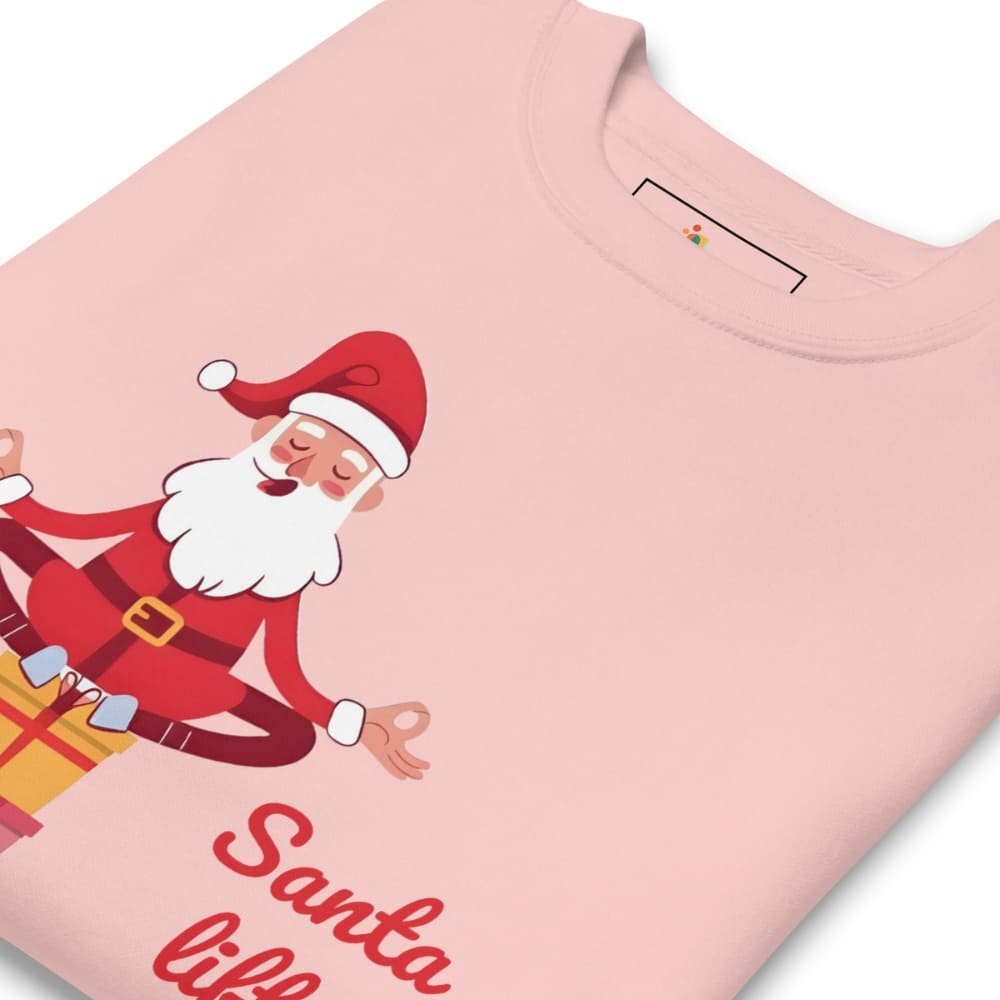 Pink t-shirt with a cartoon Santa Claus design and 'Santa Lifer' text on a white background