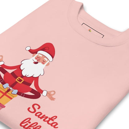Pink t-shirt with a cartoon Santa Claus design and 'Santa Lifer' text on a white background