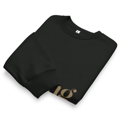 Folded black sweatshirt with a logo on a white background