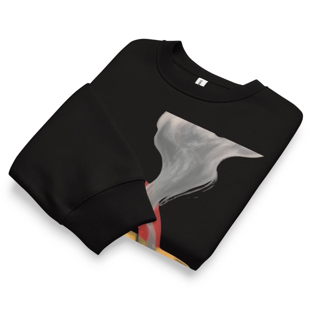 Black sweatshirt with a graphic design on a white background