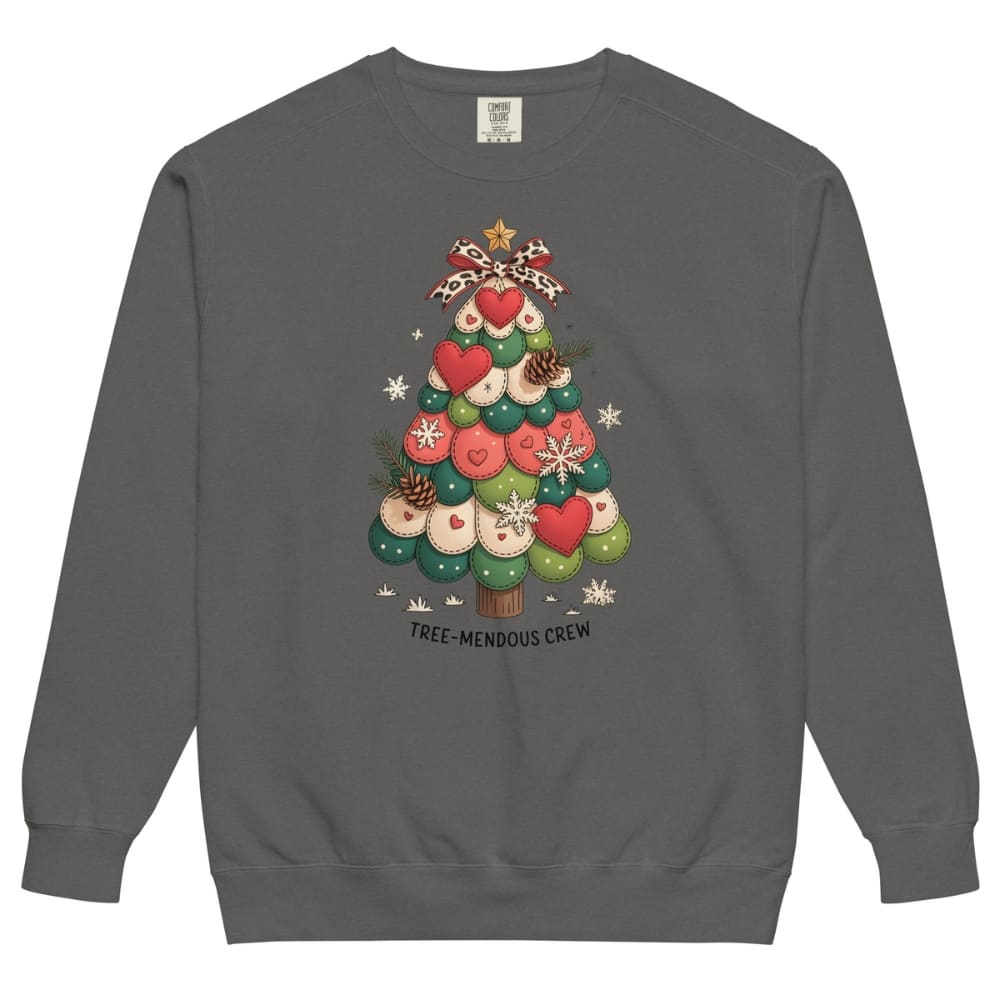 Gray sweatshirt with a Christmas tree design on a white background