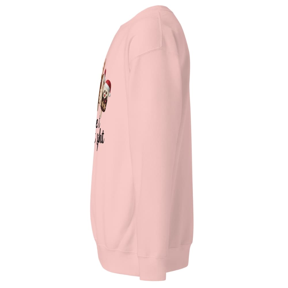 Pink hoodie with a graphic design on the sleeve against a white background