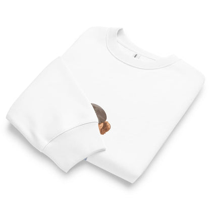 White t-shirt with a small brown feather design on a white background