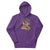 Purple hoodie with a graphic design on a white background