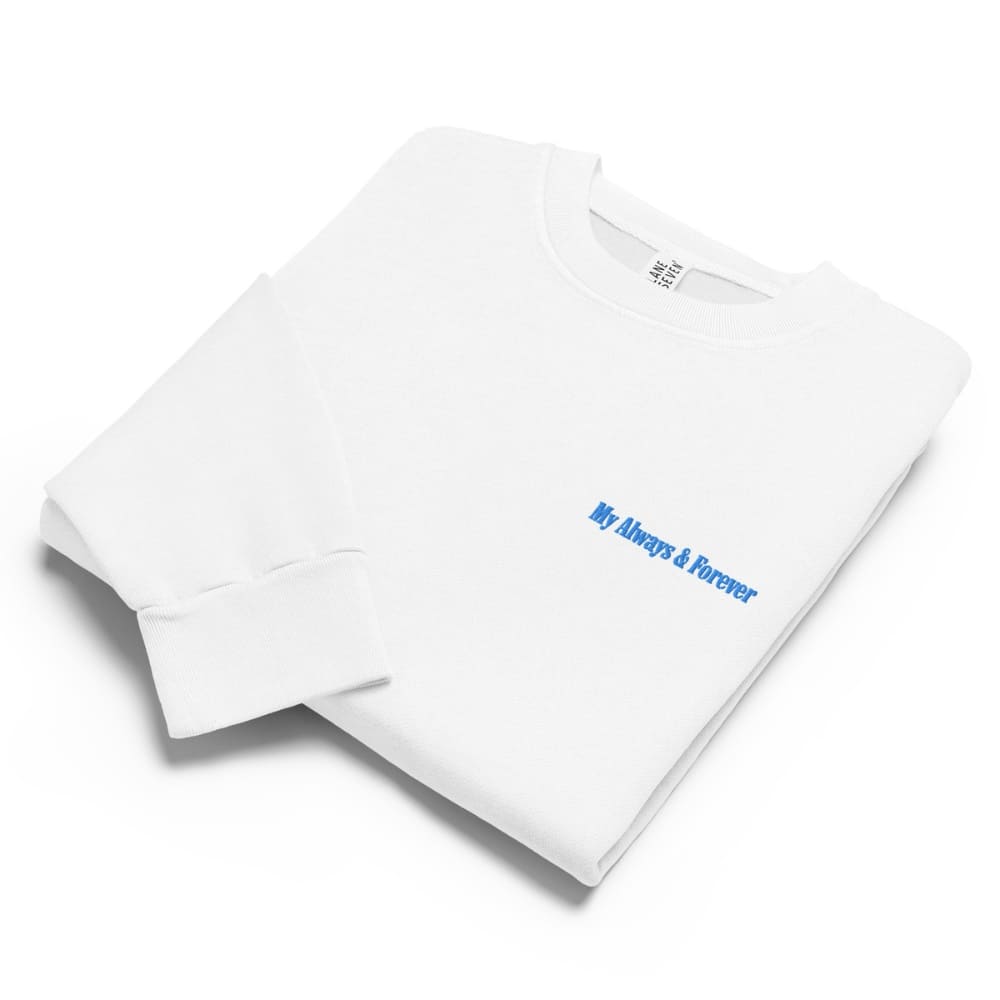 White t-shirt with 'My Always & Forever' text on a white background
