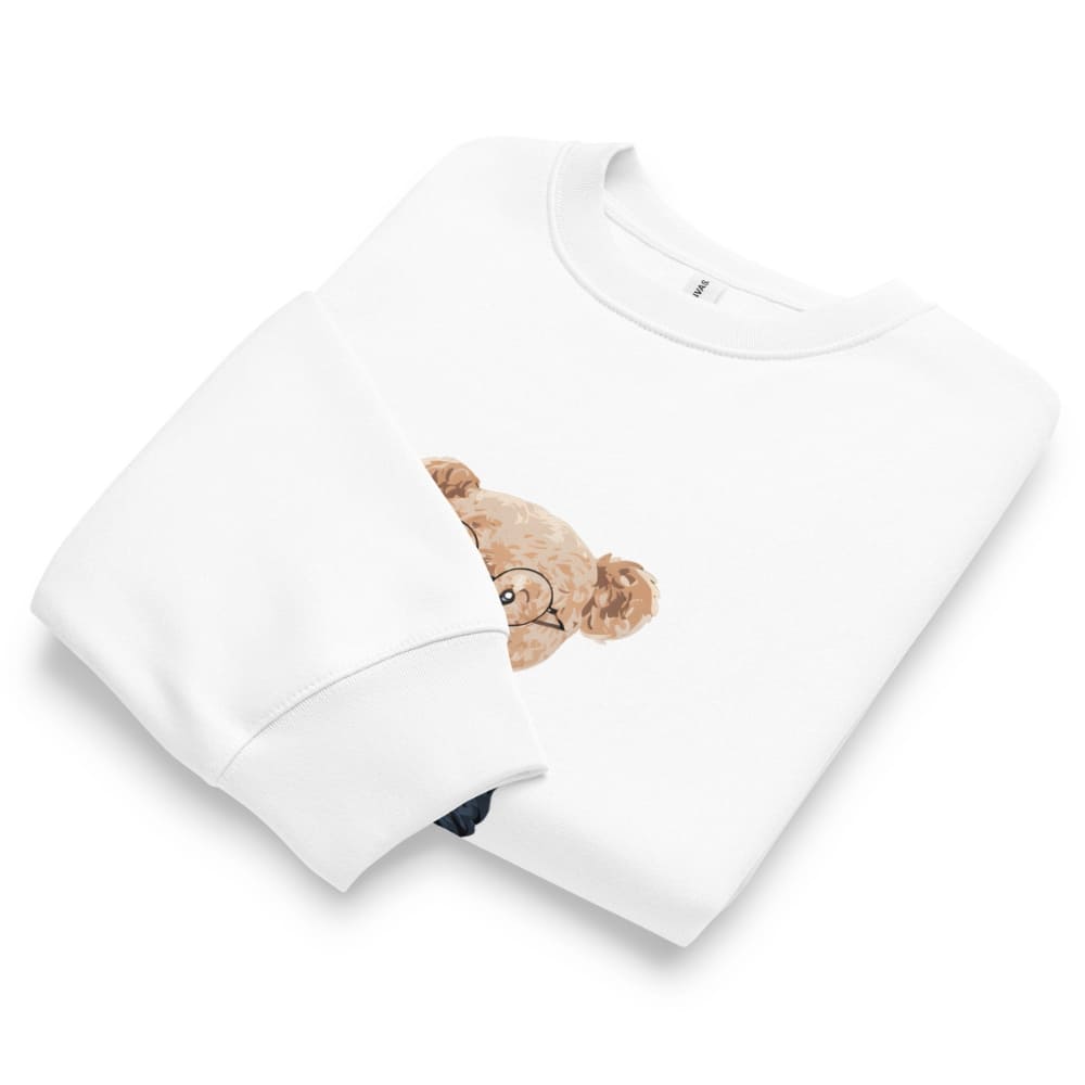 White t-shirt with a bear graphic on a white background
