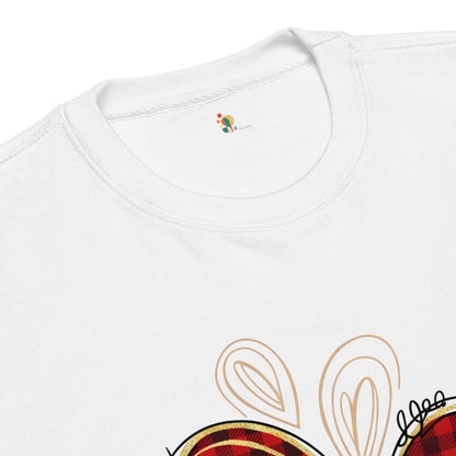 White t-shirt with a colorful graphic design on a white background