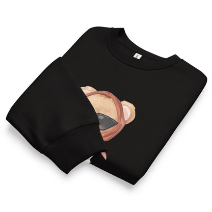 Black sweatshirt with a teddy bear design on a white background