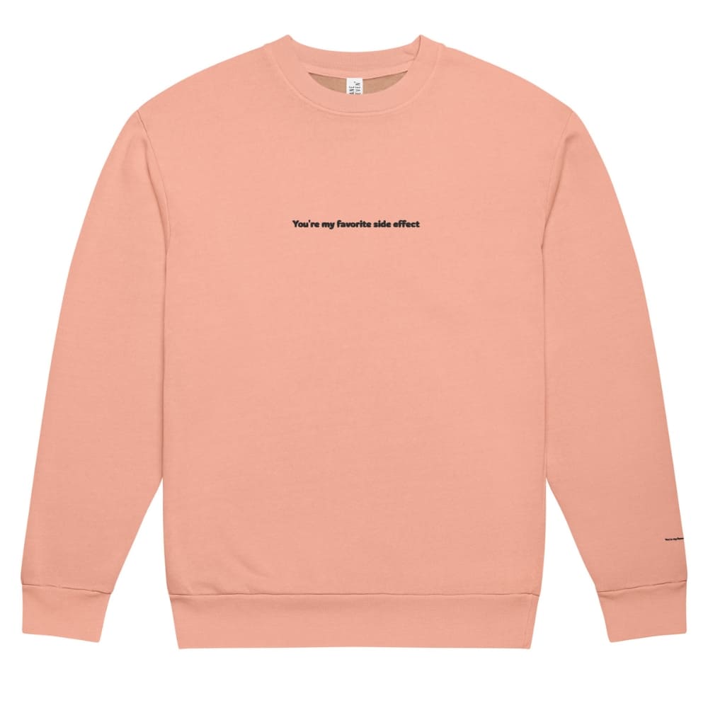 Pink sweatshirt with text on a white background