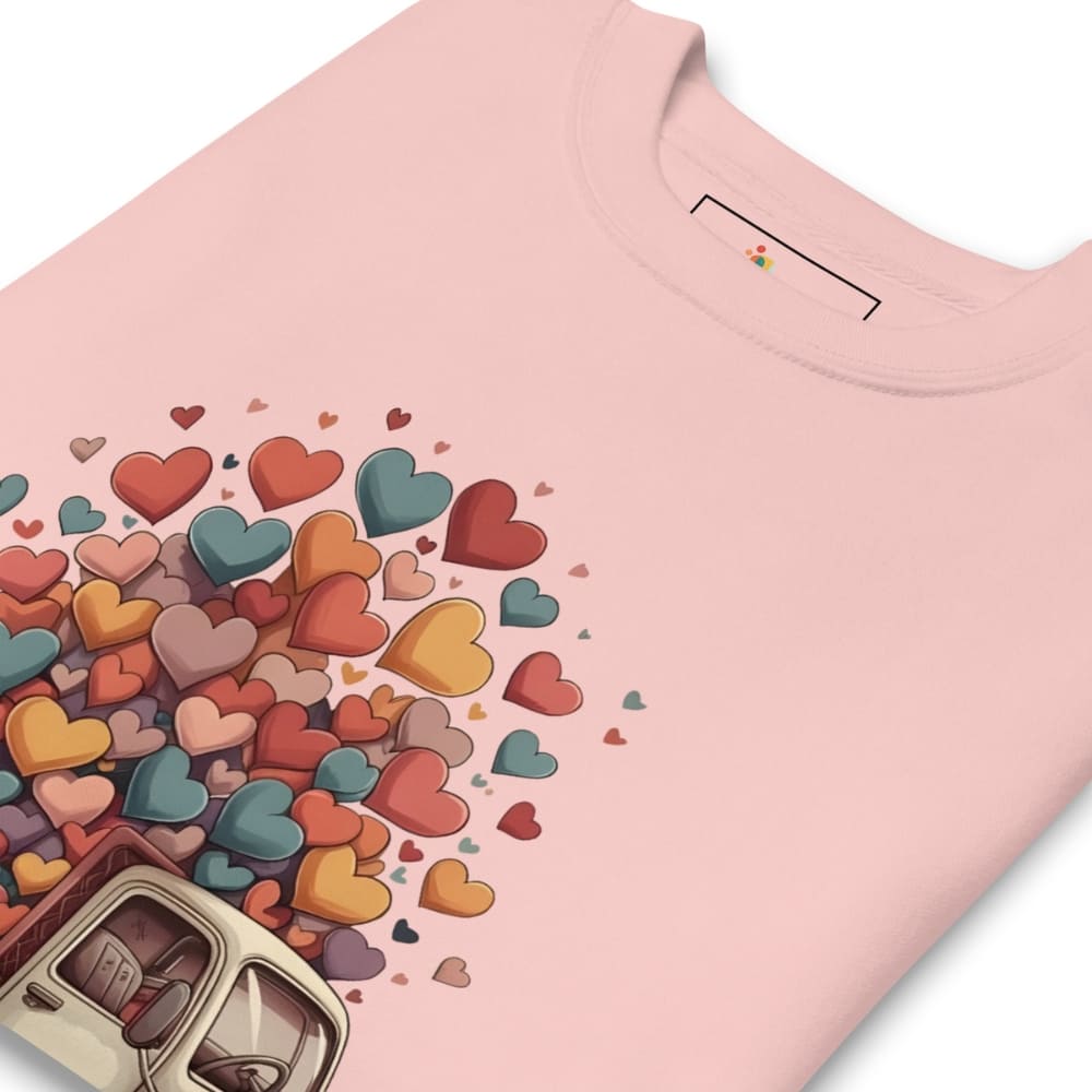 Pink t-shirt with colorful heart design and can opener on a white background