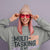 Sweatshirt design with text “Multitasking Is My Love Language” in colorful pastel blocks and checkboxes, printed on vintage-style cotton fleece.