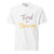 Garment-dyed relaxed fit t-shirt with motivational quote “Tired But Thriving” in modern handwritten script