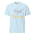 Garment-dyed relaxed fit t-shirt with motivational quote “Tired But Thriving” in modern handwritten script