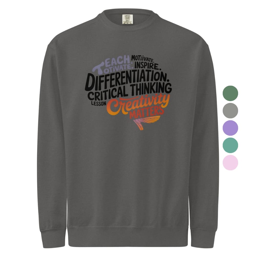 Gray sweatshirt with motivational text design on a white background