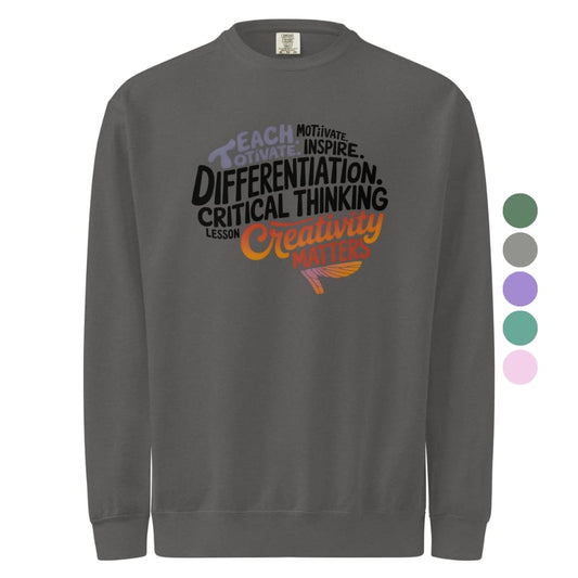 Gray sweatshirt with motivational text design on a white background