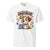 White t-shirt with a cartoon dog holding a mug and text 'Grading Papers & Dropping Knowledge' on a white background