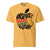 Yellow t-shirt with an apple graphic and motivational text on a white background