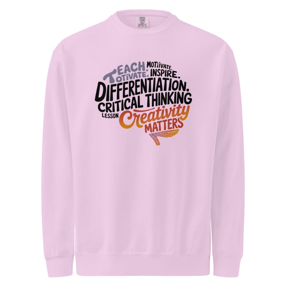 Pink sweatshirt with motivational text design on a white background