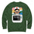 Green sweatshirt with a cartoon nurse design on a white background