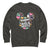 Black sweatshirt with colorful graphic and text 'Running on Hugs & Hustle' on a white background
