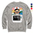 Gray sweatshirt with a cartoon character and digital display design on a white background