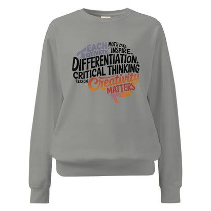 Gray sweatshirt with motivational text design on a white background