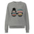 Gray sweatshirt with graphic design and text on a white background