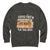 Dark gray sweatshirt with colorful text and book graphic on a white background