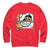 Red sweatshirt with a graphic of a nurse and medical-themed design on a white background