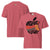 Red t-shirt with an apple design and text on a white background