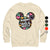 Beige sweatshirt with colorful graphic design and text 'Running on Hugs & Hustle' on a white background.