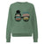 Green sweatshirt with text and graphic design on a white background